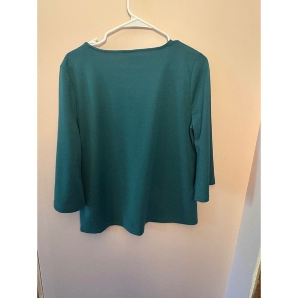 Ann Taylor Factory Petite Green Blouse 3/4 Sleeve Keyhole Career Top‎ LP